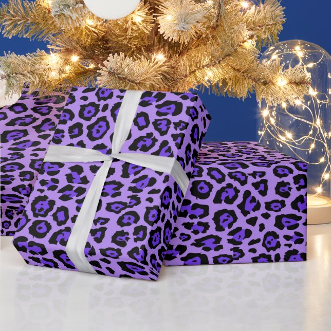 Stylish leopard animal print pattern purple violet wrapping paper (Holidays)