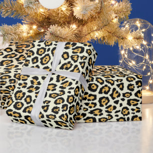Stylish leopard animal print pattern yellow glam wrapping paper