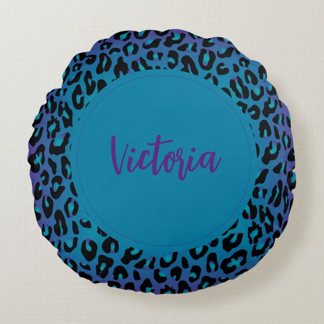 Stylish Leopard Animal Print Purple Ombre Custom Round Cushion (Front)