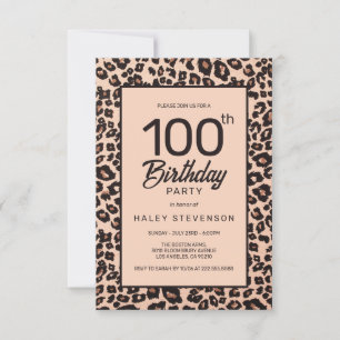 Stylish Leopard Animal Print Trendy 100th Birthday Invitation