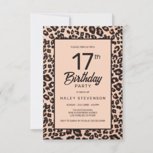 Stylish Leopard Animal Print Trendy 17th Birthday Invitation