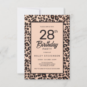 Stylish Leopard Animal Print Trendy 28th Birthday Invitation