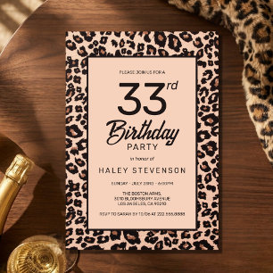 Stylish Leopard Animal Print Trendy 33rd Birthday Invitation