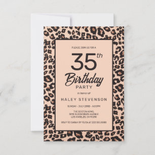 Stylish Leopard Animal Print Trendy 35th Birthday Invitation