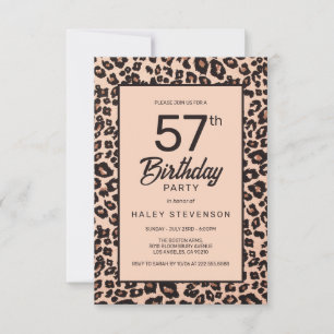 Stylish Leopard Animal Print Trendy 57th Birthday Invitation