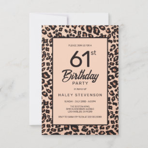 Stylish Leopard Animal Print Trendy 61st Birthday Invitation