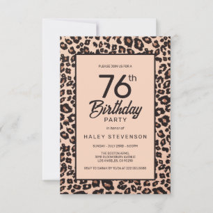 Stylish Leopard Animal Print Trendy 76th Birthday Invitation