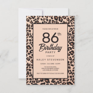 Stylish Leopard Animal Print Trendy 86th Birthday Invitation