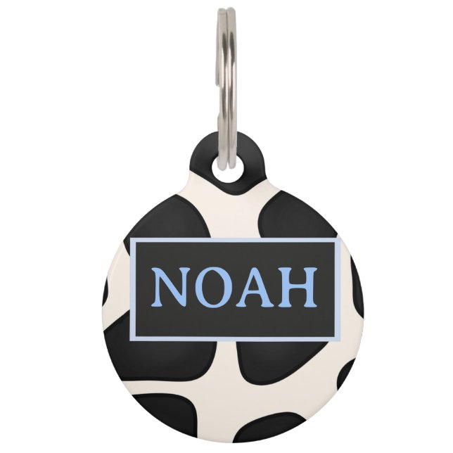 Stylish Leopard Black White Blue Pet ID Tag (Front)