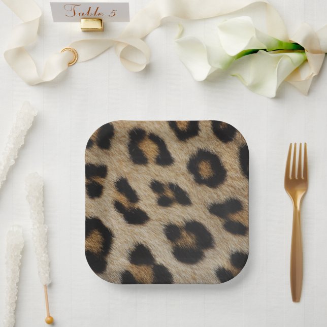 Stylish leopard cheetah fur animal print pattern paper plate (Wedding)