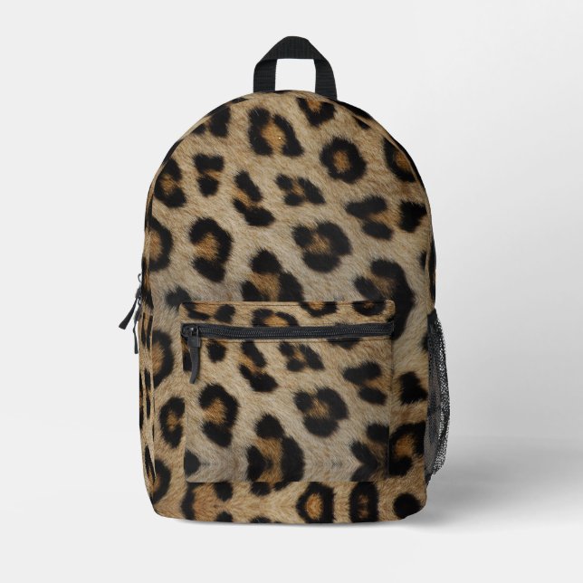 Stylish leopard fur animal print pattern trendy printed backpack (Front)