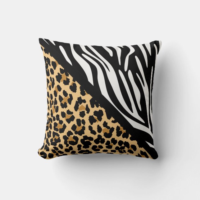 Stylish Leopard Print and Zebra Print Cushion (Front)