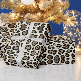 Stylish leopard print brown antique white chic wrapping paper