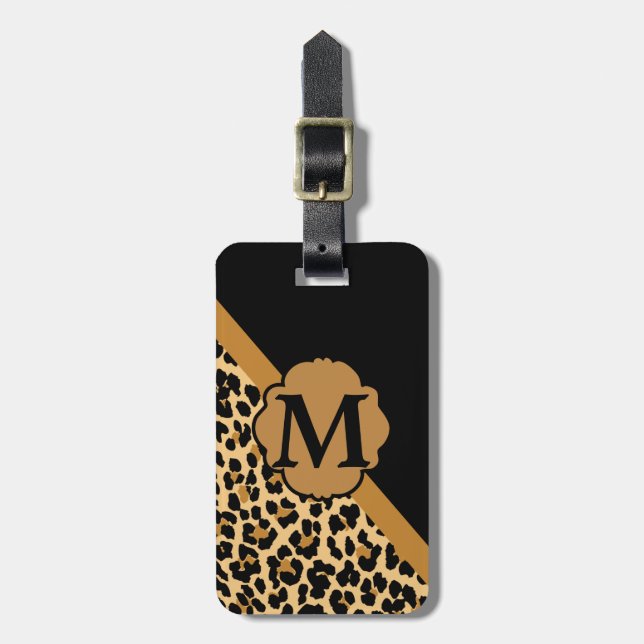 Stylish Leopard Print Custom Monogram Luggage Tag (Front Vertical)