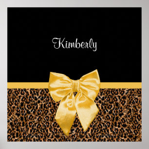 Stylish Leopard Print Elegant Yellow Bow and Name