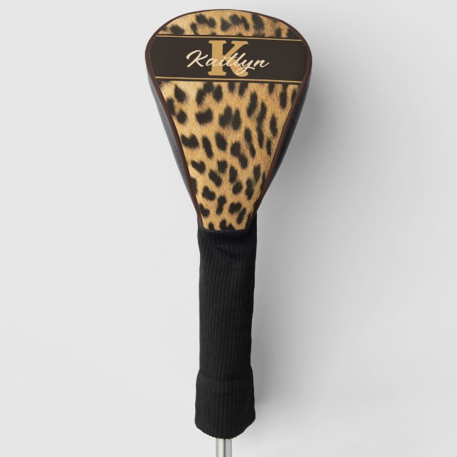 Stylish Leopard Print Monogram Name Golf Head Cover (Front)