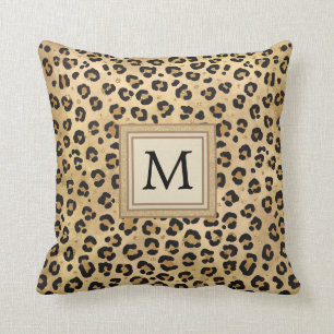 Stylish Leopard Print Wild Safari Animal Monogram Cushion