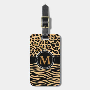 Stylish Leopard Zebra Print Monogram Luggage Tag