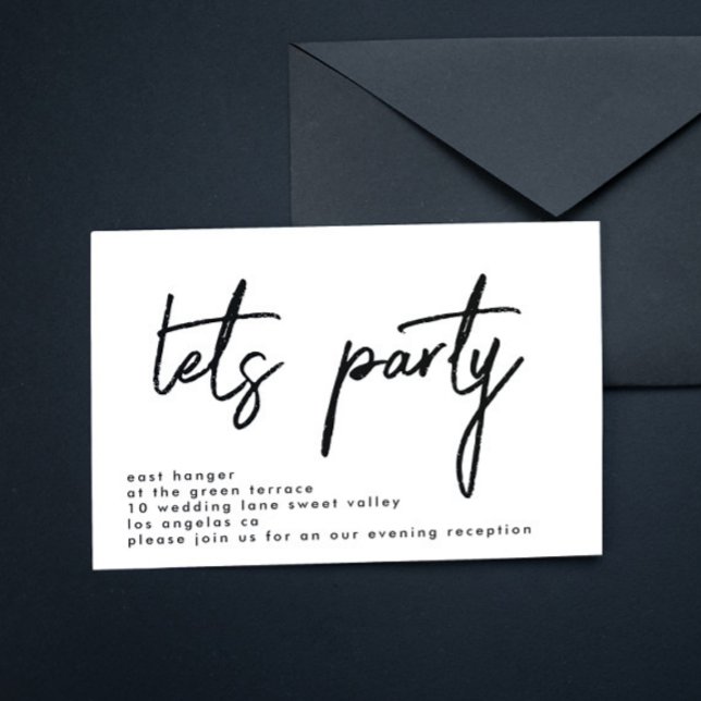 Stylish Let's Party Black White Wedding Reception Invitation (Creator Uploaded)