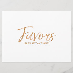 Stylish Lettered Gold Rose Custom "Favors" Sign Invitation