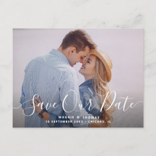 stylish lettering save the date postcard