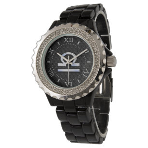 Stylish Libra Zodiac Sign Black Snake Skin Dial Watch