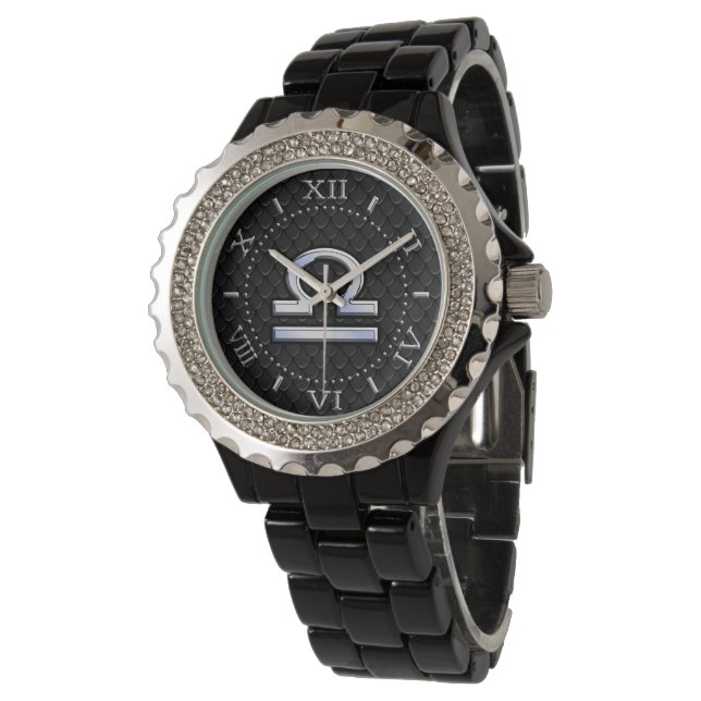 Stylish Libra Zodiac Sign Black Snake Skin Dial Watch (Angled)