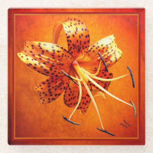 "Stylish Library" Tiger Lily Glass Coaster