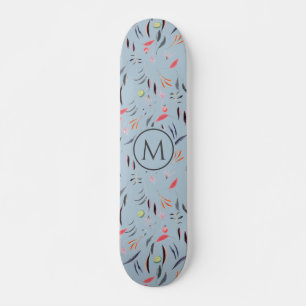 Stylish Light Blue Floral Watercolor MONOGRAM Skateboard
