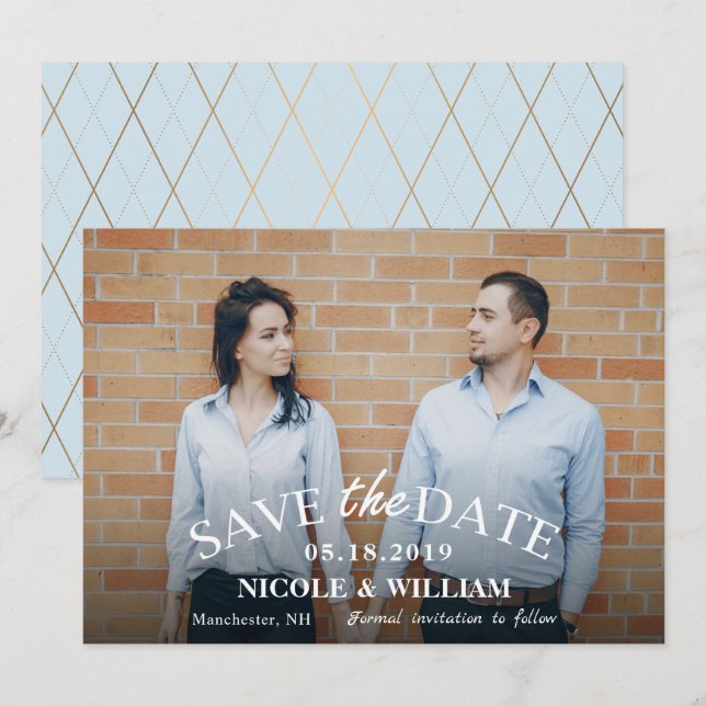 Stylish Light Blue Wedding Save The Date Photo (Front/Back)