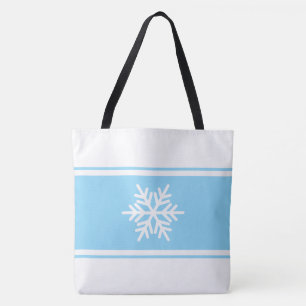 Stylish Light Blue White Racing Stripes Snowflake Tote Bag