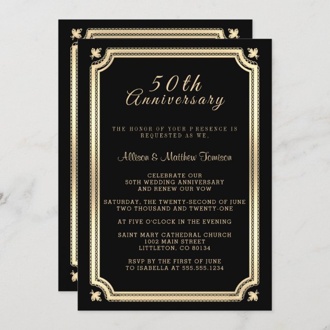 Stylish Light Gold and Black Design Invitation (Front/Back)
