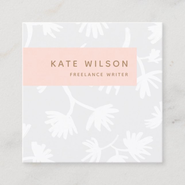 Stylish Light Grey Hand Drawn Floral Pattern Square Business Card (Front)
