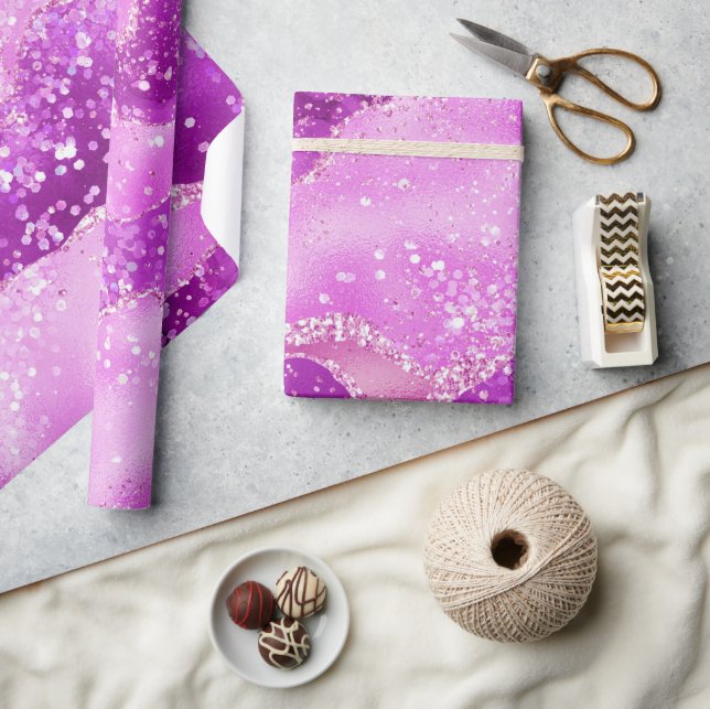 Stylish Light Magenta Pink Shimmer Glitter Agate Wrapping Paper (Crafts)