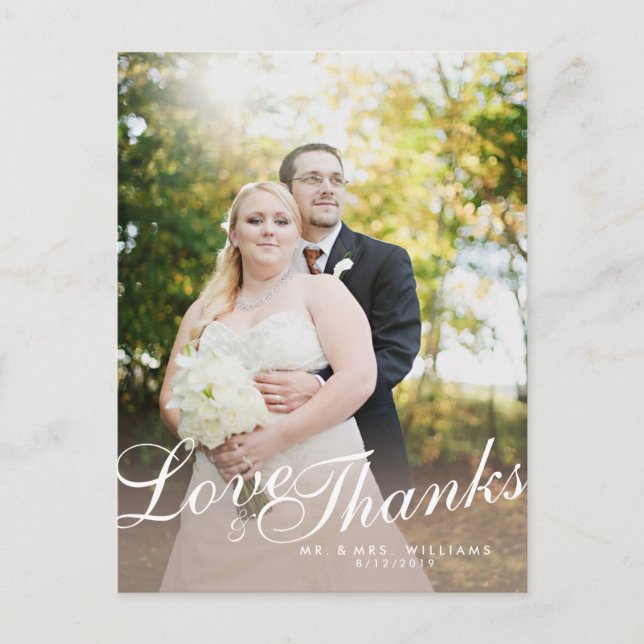 Stylish Light Modern Script Love Thanks Postcard (Front)