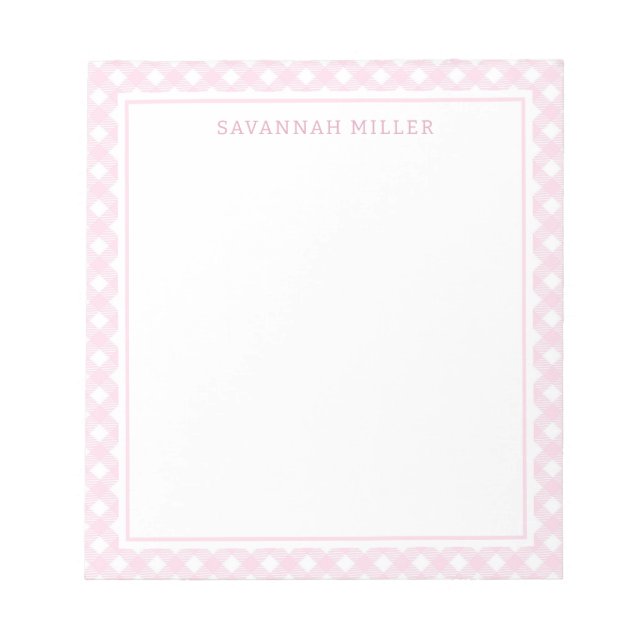 Stylish Light Pink and White Gingham Pattern Notepad (Front)