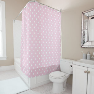 Stylish Light Pink and White Polka Dots Shower Curtain