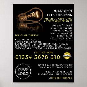 Stylish Lightbulb, Electrician Advertising Poster