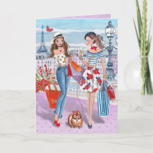 Stylish lila Shopping in Paris Girls   Birthday Card