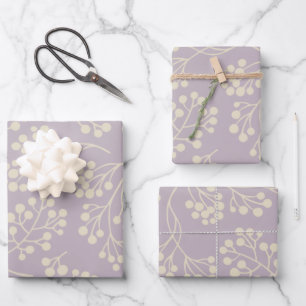 Stylish Lilac Floral Pattern Modern Farmhouse Wrapping Paper Sheet