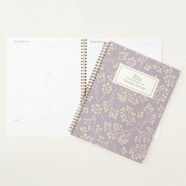 Stylish Lilac Floral Pattern Modern Personalised Planner (Display)