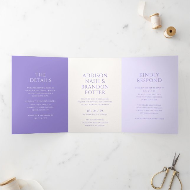 Stylish Lilac Modern Wedding Tri-Fold Invitation (Inside)