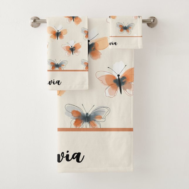  Stylish Line Art Butterflies Bath Towel Set (Insitu)
