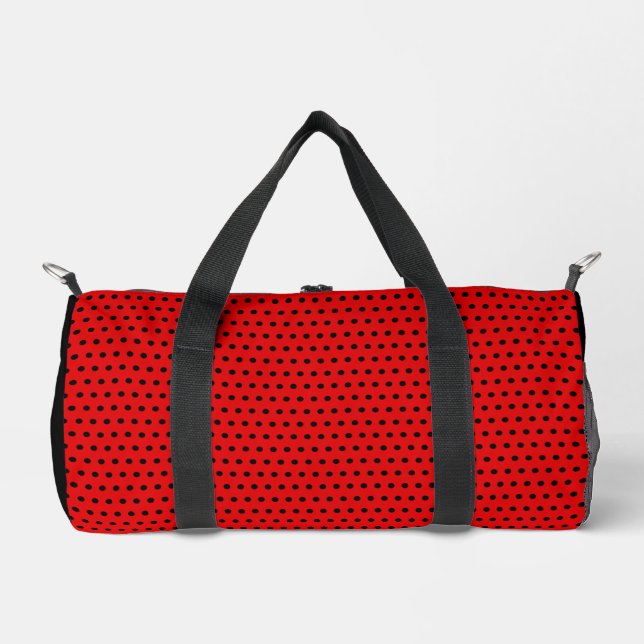 Stylish Little Black Dots Pattern On Striking Red Duffle Bag (Front)
