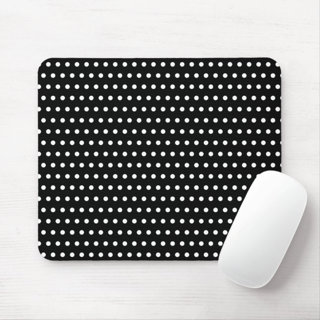 Stylish Little White Dots Pattern On Black Mouse Mat (With Mouse)