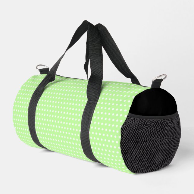 Stylish Little White Dots Pattern On Light Green Duffle Bag (Right Corner)