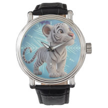 Stylish little white tiger wristwatch - perfect