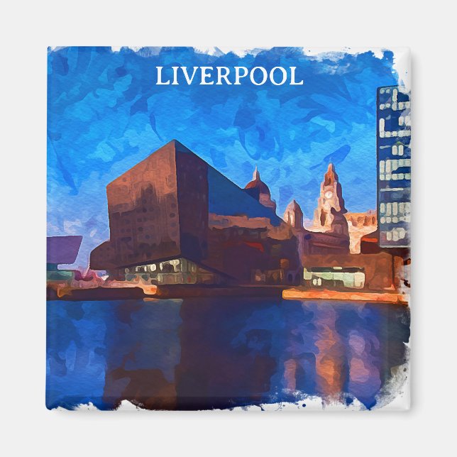 Stylish Liverpool England Panorama View Painting Magnet (Front)