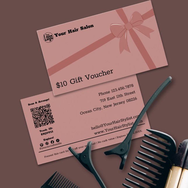 Stylish Logo QR Code Ribbon $10 Gift Voucher Card (Stylish Logo QR Code Ribbon $10 Gift Voucher Card)