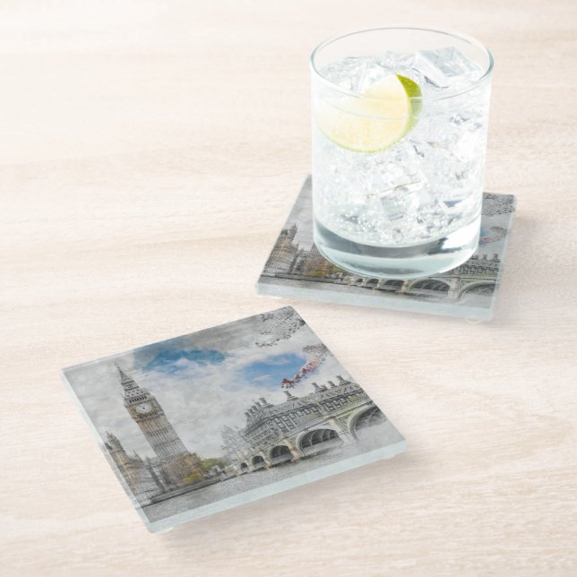 Stylish London Big Ben Glass Coaster – Iconic UK  (Angled)